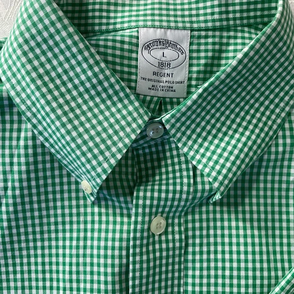 Brooks Brothers 1818 orig polo Regent Mens Size Large Shirt Green Check - Picture 7 of 9